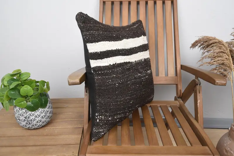 Outdoor Throw Cushion, Boho Pillow, Sustainable Cushion, Pillow for Couch, Vintage Kilim Throw Pillow, 20x20 Brown Pillow Cover, Pillow Case - 2