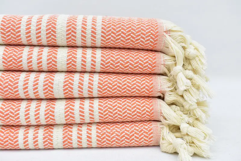 Personalized Orange Striped Turkish Towel, 40x18 Inches, Organic Cotton