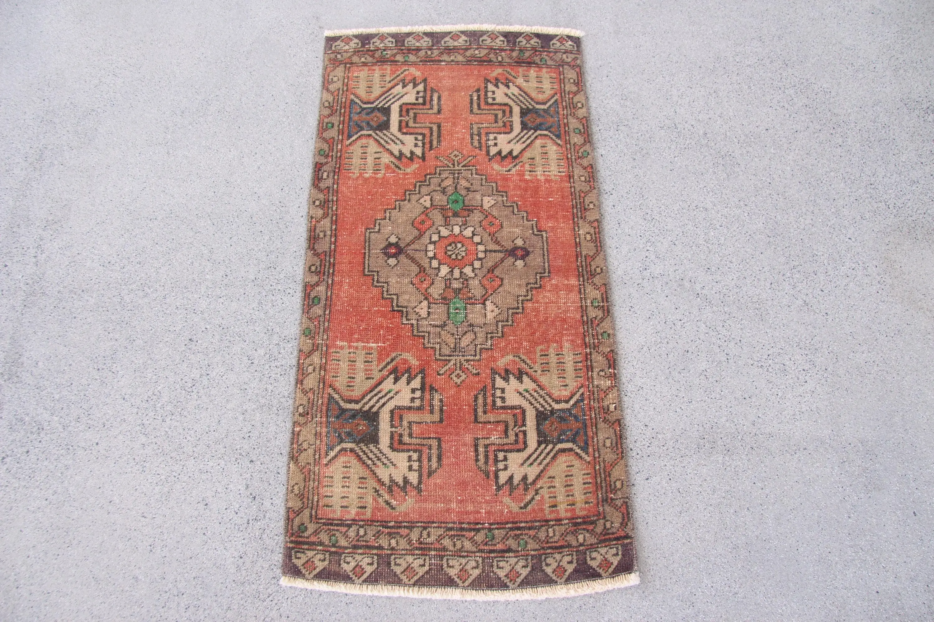 Turkish Rug, 1.6x3.37 ft Vintage Rug, Red Polka dot Wool Rug - 1