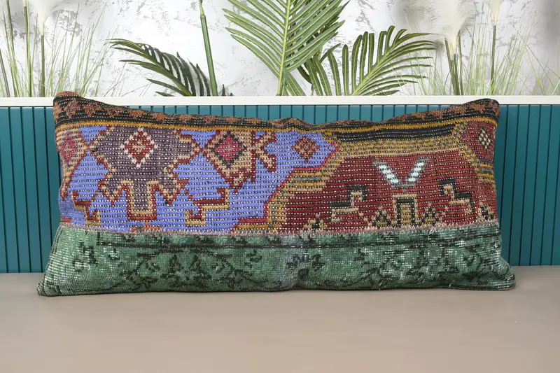 Hediye Kırlent, Mor 16x35 İnç Yün Yastık Kılıfı - 1