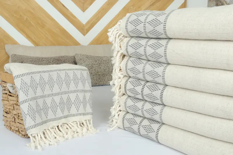 Personalized Gifts, Turkish Blanket, Shower Curtain, Turkish Cotton Blanket, Best Friend Gift, Throw Blanket Couch, 100x88 Linen Kilim Design Towel - 4
