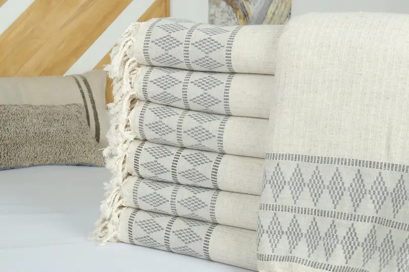 Personalized Gifts, Turkish Blanket, Shower Curtain, Turkish Cotton Blanket, Best Friend Gift, Throw Blanket Couch, 100x88 Linen Kilim Design Towel - 2
