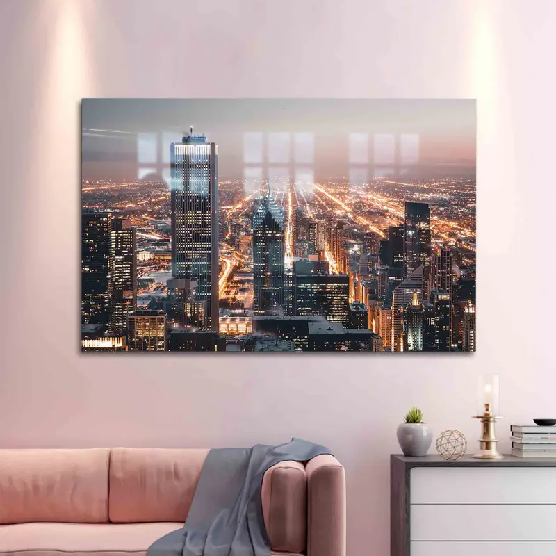 Baskılı Cam: Chicago Skyline Şehir Manzarası Zarafet