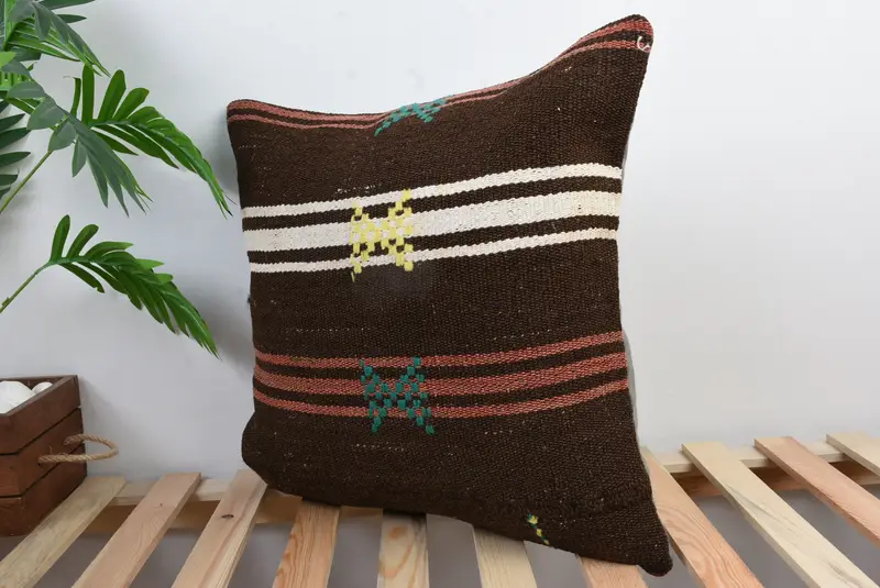 Pillow for Couch, Throw Kilim Pillow, Gift Pillow, Pillow Sham, Nautical Throw Cushion, Sofa Bolster Pillow Sham, 20x20 Brown Cushion, Chair Cushion - 5