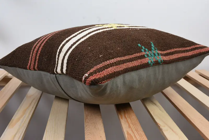 Pillow for Couch, Throw Kilim Pillow, Gift Pillow, Pillow Sham, Nautical Throw Cushion, Sofa Bolster Pillow Sham, 20x20 Brown Cushion, Chair Cushion - 6