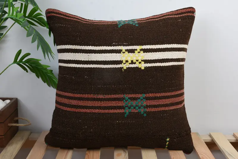 Pillow for Couch, Throw Kilim Pillow, Gift Pillow, Pillow Sham, Nautical Throw Cushion, Sofa Bolster Pillow Sham, 20x20 Brown Cushion, Chair Cushion - 1