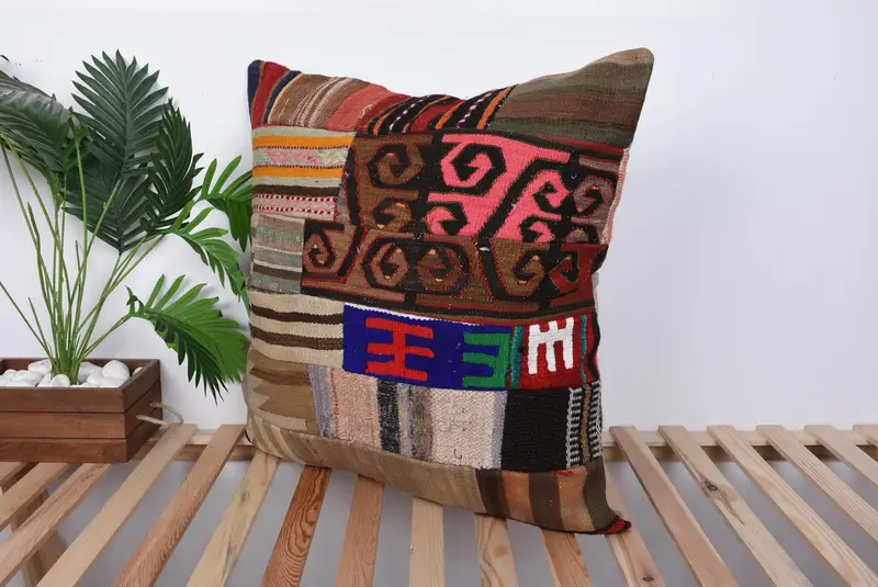 Authentic Pillow, Interior Designer Pillow, 28x28 Brown Pillow Cover, Cushion Cover, Ethnical Kilim Rug Pillow, Antique Pillows - 5