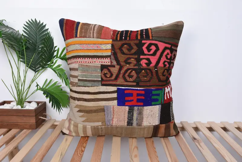 Authentic Pillow, Interior Designer Pillow, 28x28 Brown Pillow Cover, Cushion Cover, Ethnical Kilim Rug Pillow, Antique Pillows - 1