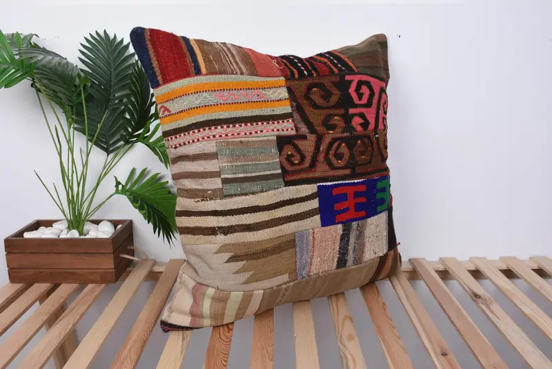Authentic Pillow, Interior Designer Pillow, 28x28 Brown Pillow Cover, Cushion Cover, Ethnical Kilim Rug Pillow, Antique Pillows - 4