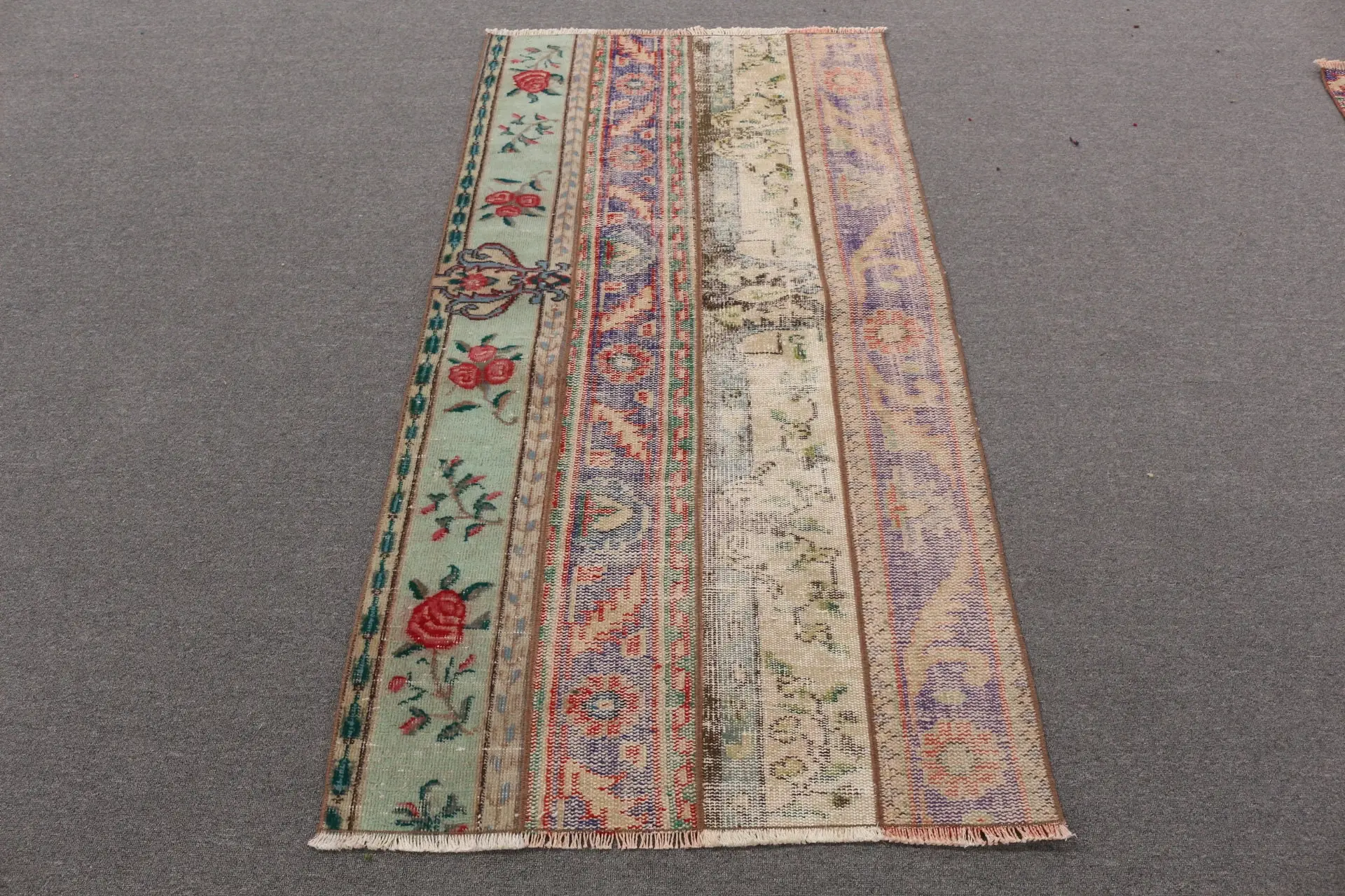Turkish Vintage Rug, 3x5.9 ft Accent Rug, Green Blue Abstract Wool Rug - 1