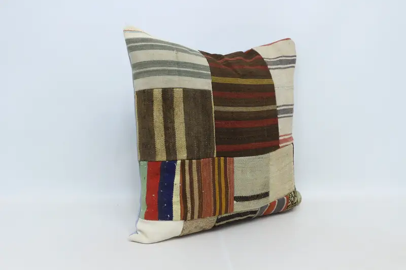 Ethnical Kilim Rug Pillow, 28x28 Brown Cushion Cover, Pastel Pillow Case, Vintage Kilim Pillow, Cushion, Vintage Pillow - 3