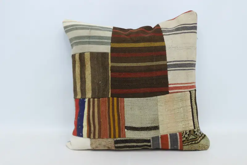 Ethnical Kilim Rug Pillow, 28x28 Brown Cushion Cover, Pastel Pillow Case, Vintage Kilim Pillow, Cushion, Vintage Pillow - 1