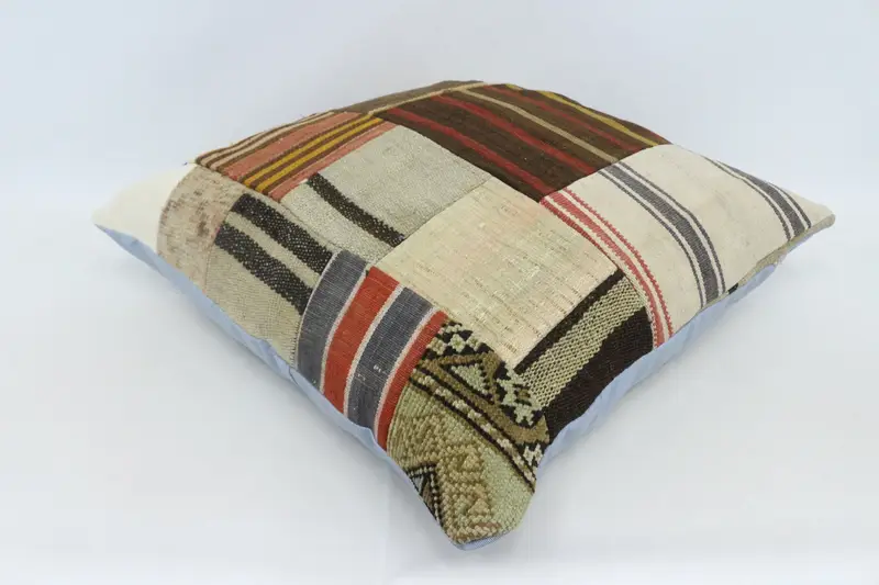 Ethnical Kilim Rug Pillow, 28x28 Brown Cushion Cover, Pastel Pillow Case, Vintage Kilim Pillow, Cushion, Vintage Pillow - 6
