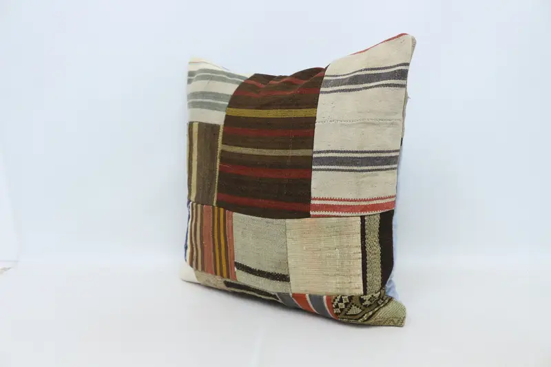 Ethnical Kilim Rug Pillow, 28x28 Brown Cushion Cover, Pastel Pillow Case, Vintage Kilim Pillow, Cushion, Vintage Pillow - 4