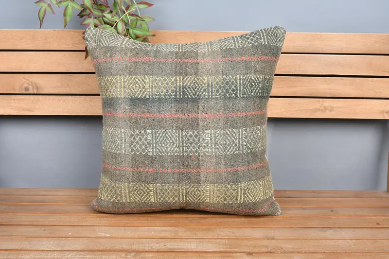 Pillow Sham, 20x20 Yellow Pillow Case, Interior Designer Pillow, Vintage Kilim Pillow, Ethnical Kilim Rug Pillow, Ethnic Pillow Case - 6