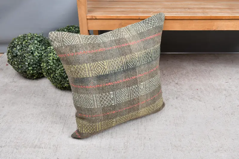 Pillow Sham, 20x20 Yellow Pillow Case, Interior Designer Pillow, Vintage Kilim Pillow, Ethnical Kilim Rug Pillow, Ethnic Pillow Case - 7