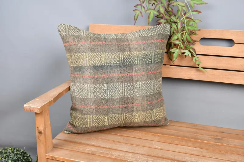 Pillow Sham, 20x20 Yellow Pillow Case, Interior Designer Pillow, Vintage Kilim Pillow, Ethnical Kilim Rug Pillow, Ethnic Pillow Case - 1