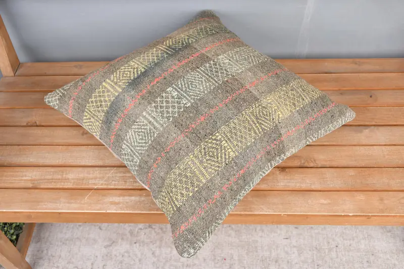 Pillow Sham, 20x20 Yellow Pillow Case, Interior Designer Pillow, Vintage Kilim Pillow, Ethnical Kilim Rug Pillow, Ethnic Pillow Case - 2