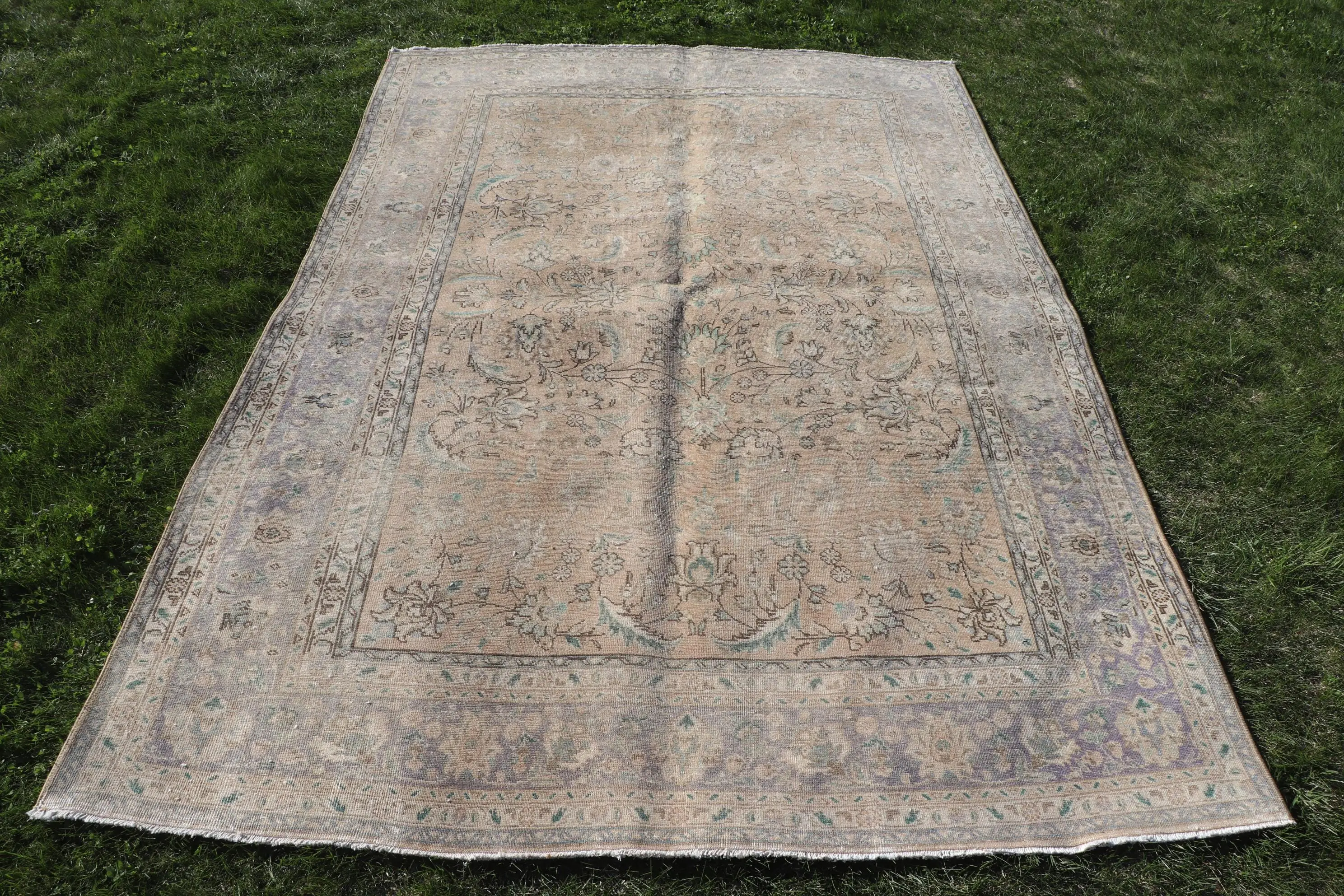 6.8x9.7 ft Halı, Vintage Türk Halısı, Kahverengi İkat Yün Halı - 1