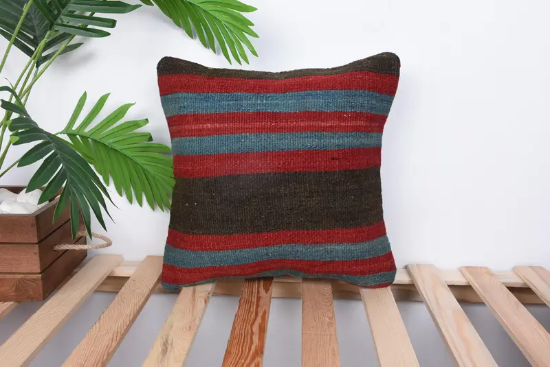 Vintage Kilim Throw Pillow, Indoor Pillow Cover, Pillow Cover, Kilim Rug Pillow Sham, Home Decor Pillow, 14x14 Red Pillow, Pillow for Sofa - 1
