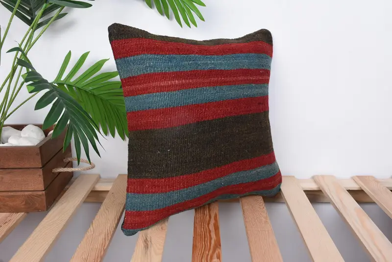 Vintage Kilim Throw Pillow, Indoor Pillow Cover, Pillow Cover, Kilim Rug Pillow Sham, Home Decor Pillow, 14x14 Red Pillow, Pillow for Sofa - 4