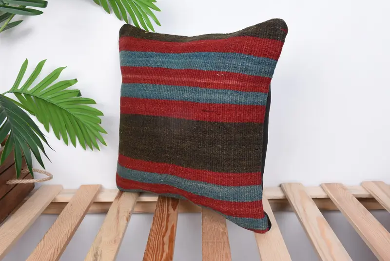 Vintage Kilim Throw Pillow, Indoor Pillow Cover, Pillow Cover, Kilim Rug Pillow Sham, Home Decor Pillow, 14x14 Red Pillow, Pillow for Sofa - 5