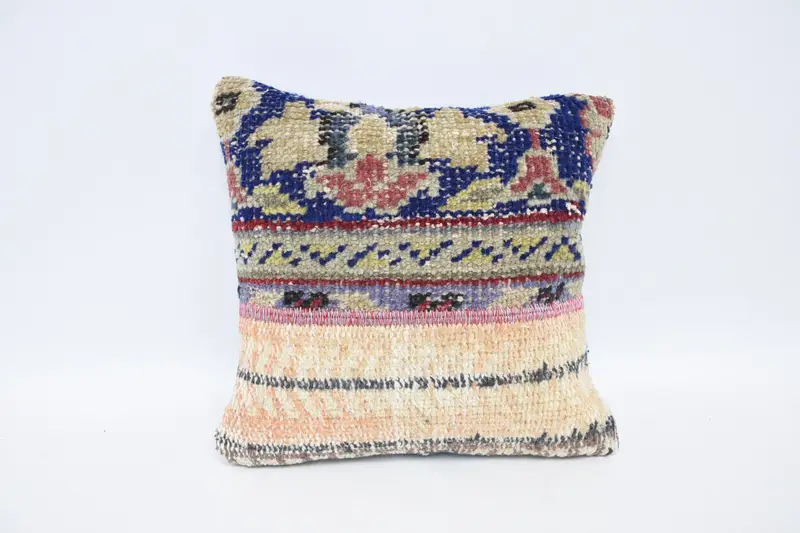 Throw Antique Cushion Case, Small Square 30x30 cm Blue Pillow Cover - 1