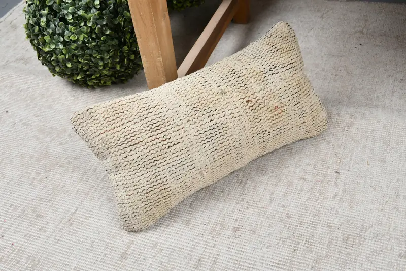 Vintage Pillow, Turkish Kilim Pillow, Gift Pillow, Cushion Case, Art Deco Cushion, 8x16 Beige Cushion, Accent Pillow Cover, Authentic Cushion Case - 7