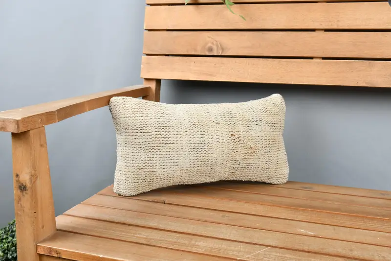 Vintage Pillow, Turkish Kilim Pillow, Gift Pillow, Cushion Case, Art Deco Cushion, 8x16 Beige Cushion, Accent Pillow Cover, Authentic Cushion Case - 1