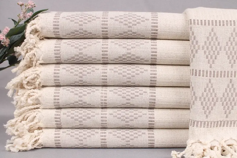 Personalized Beach Towel Brown Kilim Design Linen Towel, 36x71 Inches