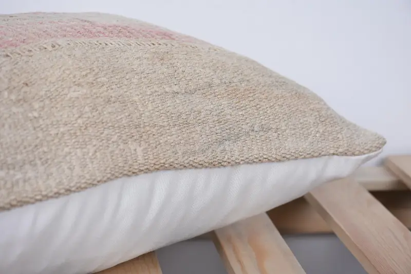 Pillow Case, Boho Pillow Sham Cover, 12x20 Beige Cushion, Kilim Pillow, Outdoor Bolster Cushion, Turkish Kilim Pillow - 7