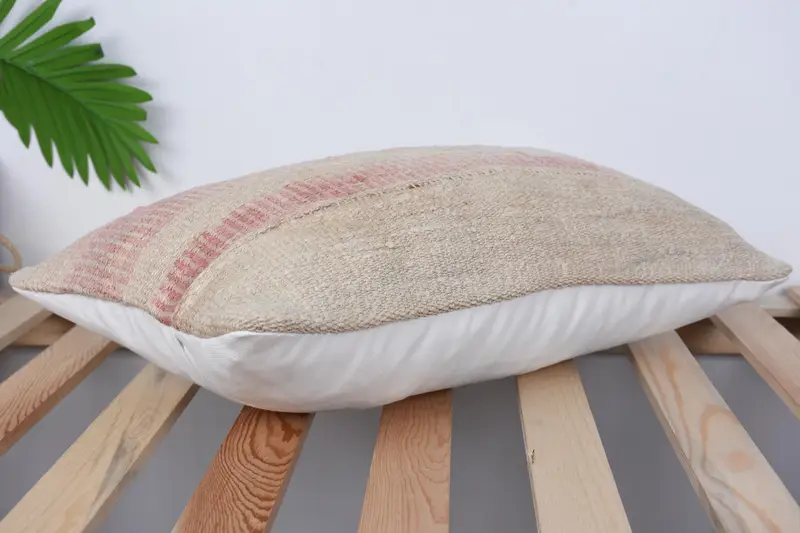 Pillow Case, Boho Pillow Sham Cover, 12x20 Beige Cushion, Kilim Pillow, Outdoor Bolster Cushion, Turkish Kilim Pillow - 6