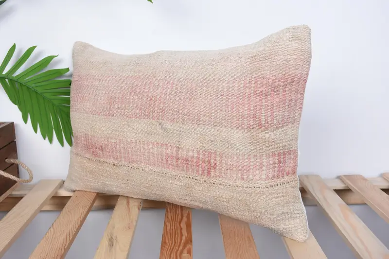 Pillow Case, Boho Pillow Sham Cover, 12x20 Beige Cushion, Kilim Pillow, Outdoor Bolster Cushion, Turkish Kilim Pillow - 5