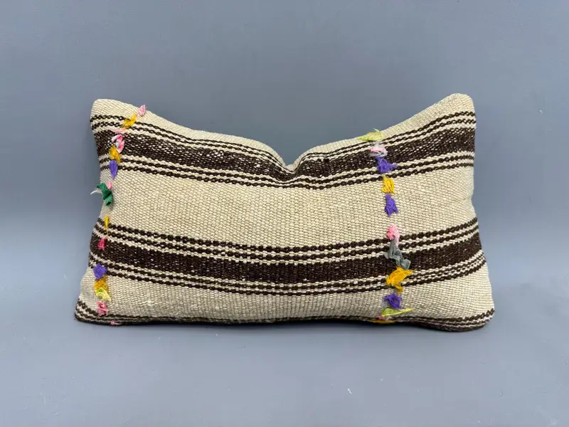 12x20 Beige Cushion, Boho Pillow Sham Cover, Handmade Throw Pillow Case, Boho Pillow, Vintage Throw Cushion Case, Pillow Case, Vintage Kilim Pillow - 1
