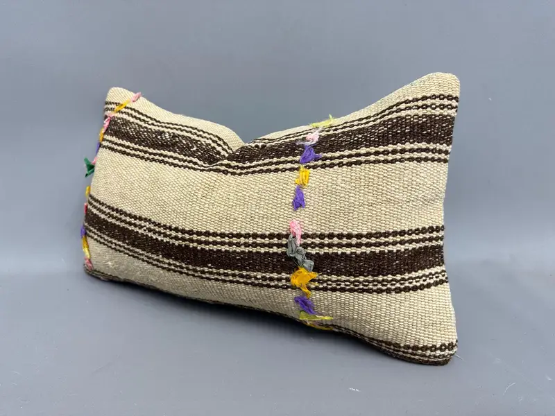 12x20 Beige Cushion, Boho Pillow Sham Cover, Handmade Throw Pillow Case, Boho Pillow, Vintage Throw Cushion Case, Pillow Case, Vintage Kilim Pillow - 3