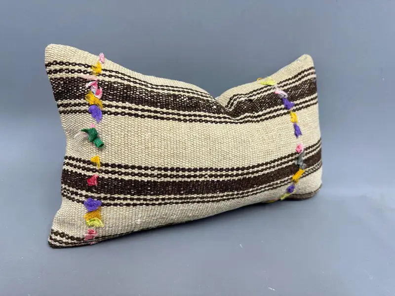 12x20 Beige Cushion, Boho Pillow Sham Cover, Handmade Throw Pillow Case, Boho Pillow, Vintage Throw Cushion Case, Pillow Case, Vintage Kilim Pillow - 2