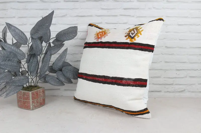 Cushion Case, Vintage Pillow, Chair Cushion Case, Decorative Pillow Sham, Turkish Pillow, 22x22 White Cushion Cover, Home Decor Pillow - 5