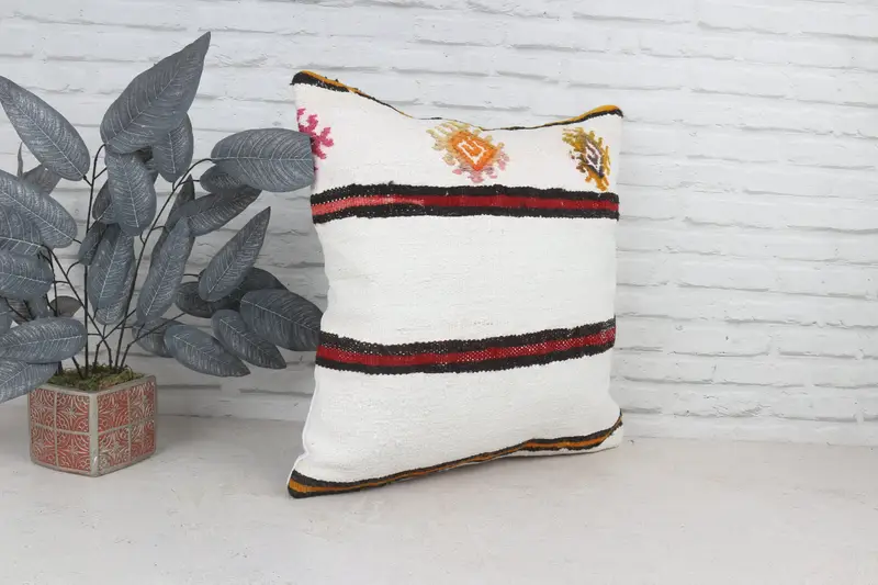 Cushion Case, Vintage Pillow, Chair Cushion Case, Decorative Pillow Sham, Turkish Pillow, 22x22 White Cushion Cover, Home Decor Pillow - 4