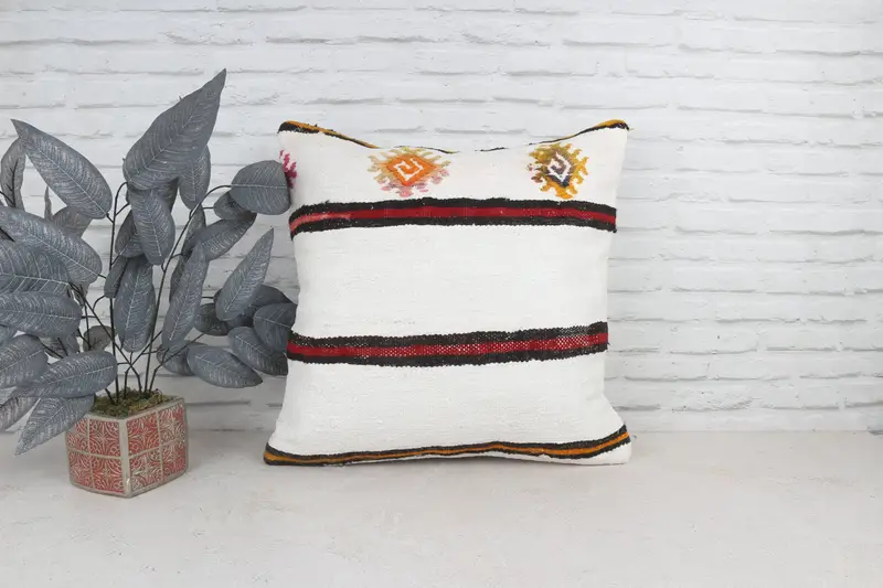 Cushion Case, Vintage Pillow, Chair Cushion Case, Decorative Pillow Sham, Turkish Pillow, 22x22 White Cushion Cover, Home Decor Pillow - 1