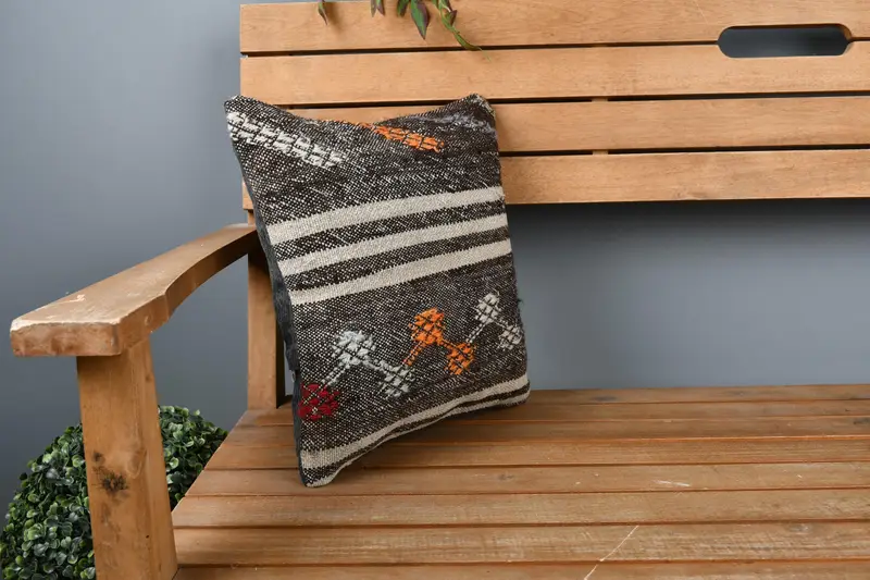 Handmade Kilim Cushion, Christmas Pillow Case, Antique Pillows, Accent Cushion Cover, Boho Pillow, Cushion, 14x14 Brown Cushion Case - 1