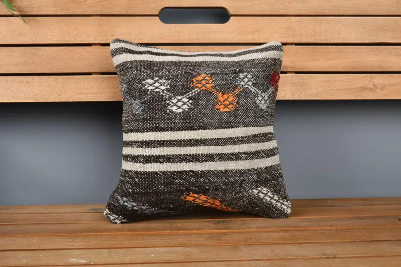 Handmade Kilim Cushion, Christmas Pillow Case, Antique Pillows, Accent Cushion Cover, Boho Pillow, Cushion, 14x14 Brown Cushion Case - 6