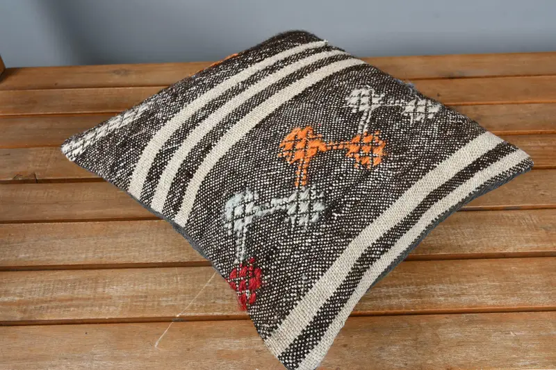Handmade Kilim Cushion, Christmas Pillow Case, Antique Pillows, Accent Cushion Cover, Boho Pillow, Cushion, 14x14 Brown Cushion Case - 2