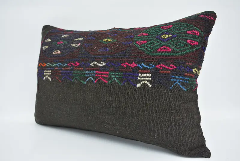 Knitted Pillow, Turkish Corner Pillow, Cushion, Boho Pillow, 16x24 Black Cushion Case, Vintage Kilim Throw Pillow, Boho Pillow Sham Cover - 4