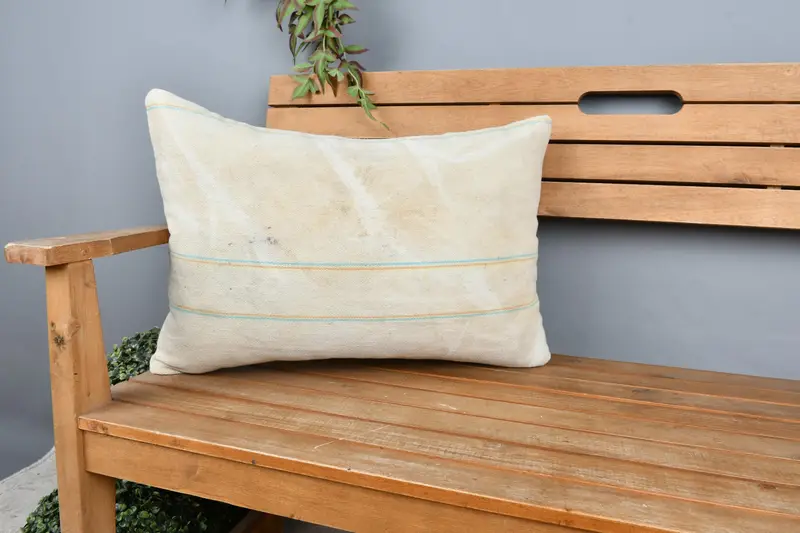 Pillow for Sofa, Boho Pillow Sham Cover, Ethnic Pillow, Outdoor Pillow Sham, 16x24 Beige Pillow, Wool Kilim Pillow Pillow, Turkish Pillow, Cushion - 1