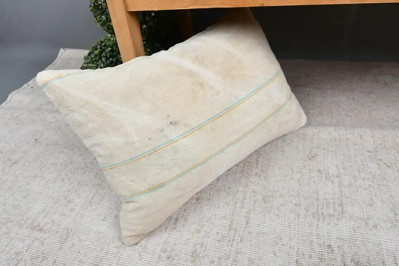Pillow for Sofa, Boho Pillow Sham Cover, Ethnic Pillow, Outdoor Pillow Sham, 16x24 Beige Pillow, Wool Kilim Pillow Pillow, Turkish Pillow, Cushion - 7
