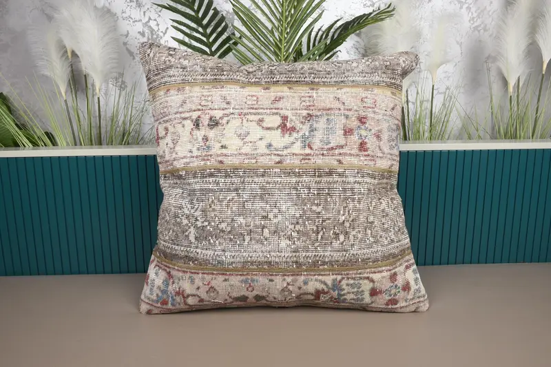 Großer quadratischer Überwurf, antiker Kissenbezug, Einweihungsgeschenk, beige Euro-Kissenbezug - 1