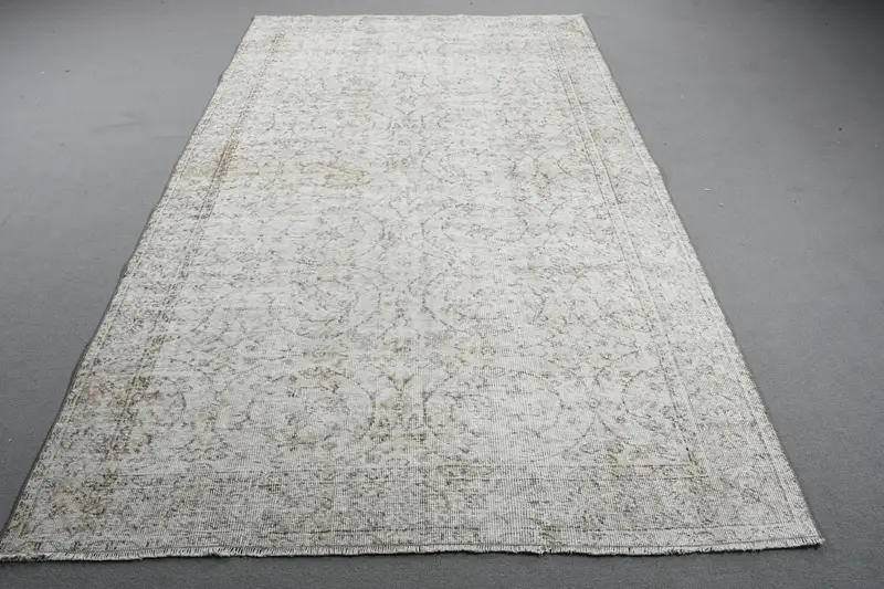 Vintage Rug, 5.4x9.2 ft Large Turkish Rug, Oushak White Gray Bordered Rug - 1