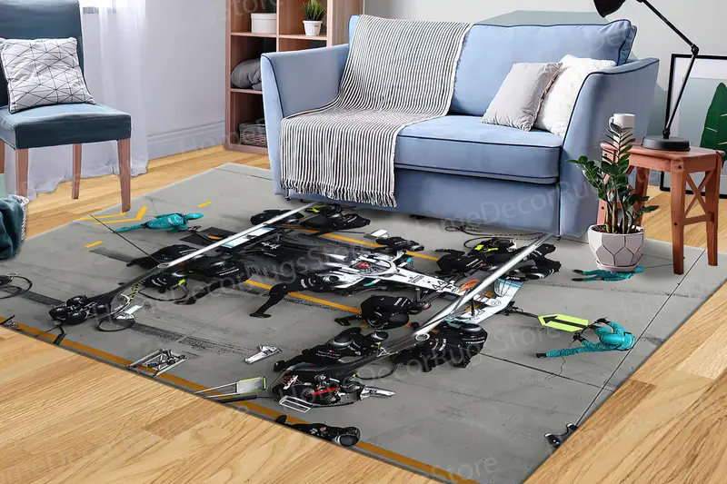 メルセデス・ペトロナス・ハミルトンF1デザインからインスピレーションを得たエレガントなプリントラグ