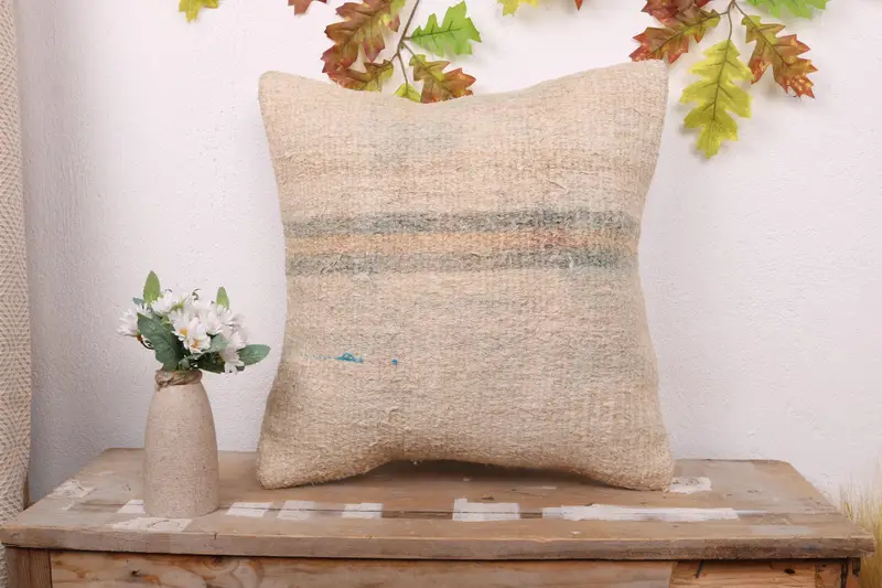 Outdoor Patio Pillow, Pillow for Sofa, Vintage Pillow, 18x18 Beige Pillow Case, Lounge Throw Cushion, Pillow, Ethnical Kilim Rug Pillow - 1