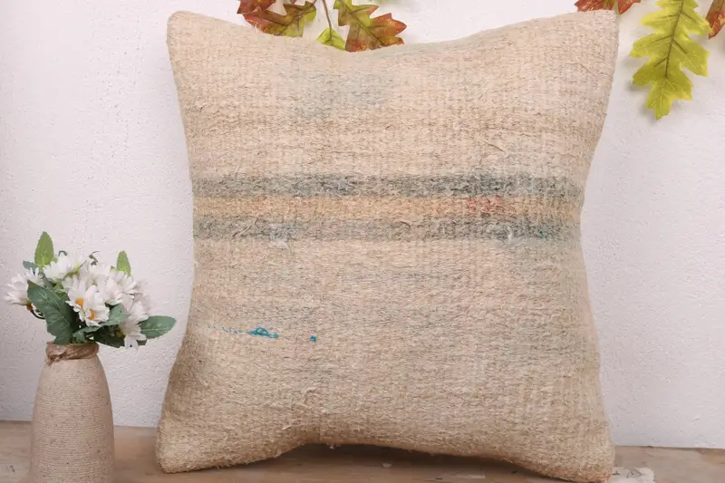 Outdoor Patio Pillow, Pillow for Sofa, Vintage Pillow, 18x18 Beige Pillow Case, Lounge Throw Cushion, Pillow, Ethnical Kilim Rug Pillow - 2